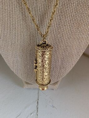 Vintage Perfume Necklace With Solid Perfume Inside Gold Tone  Pendant Necklace